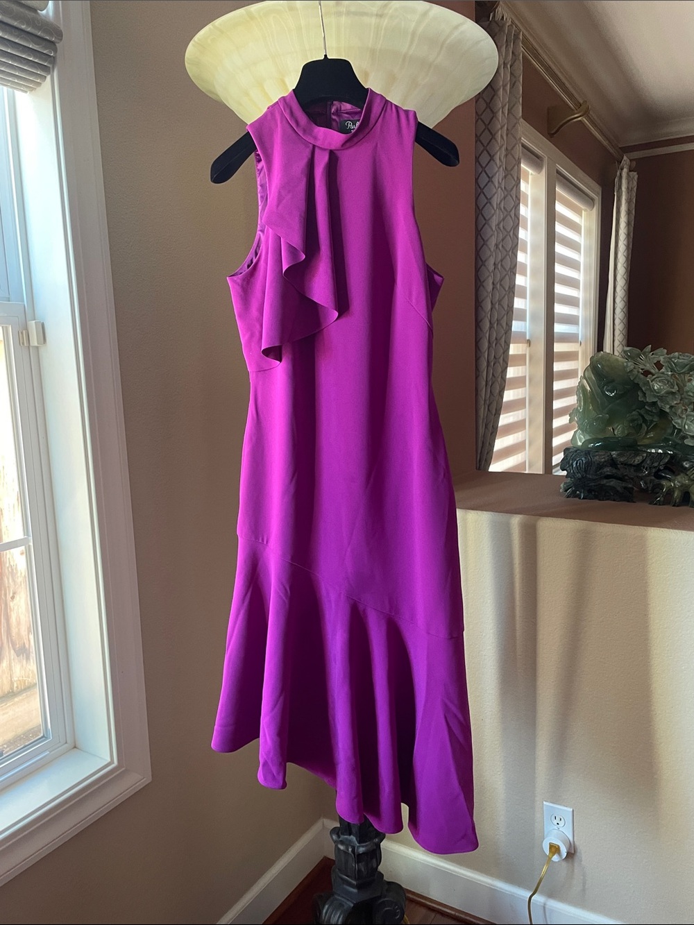 Parker Black Sleeveless Ruffled Magenta Midi Dress
